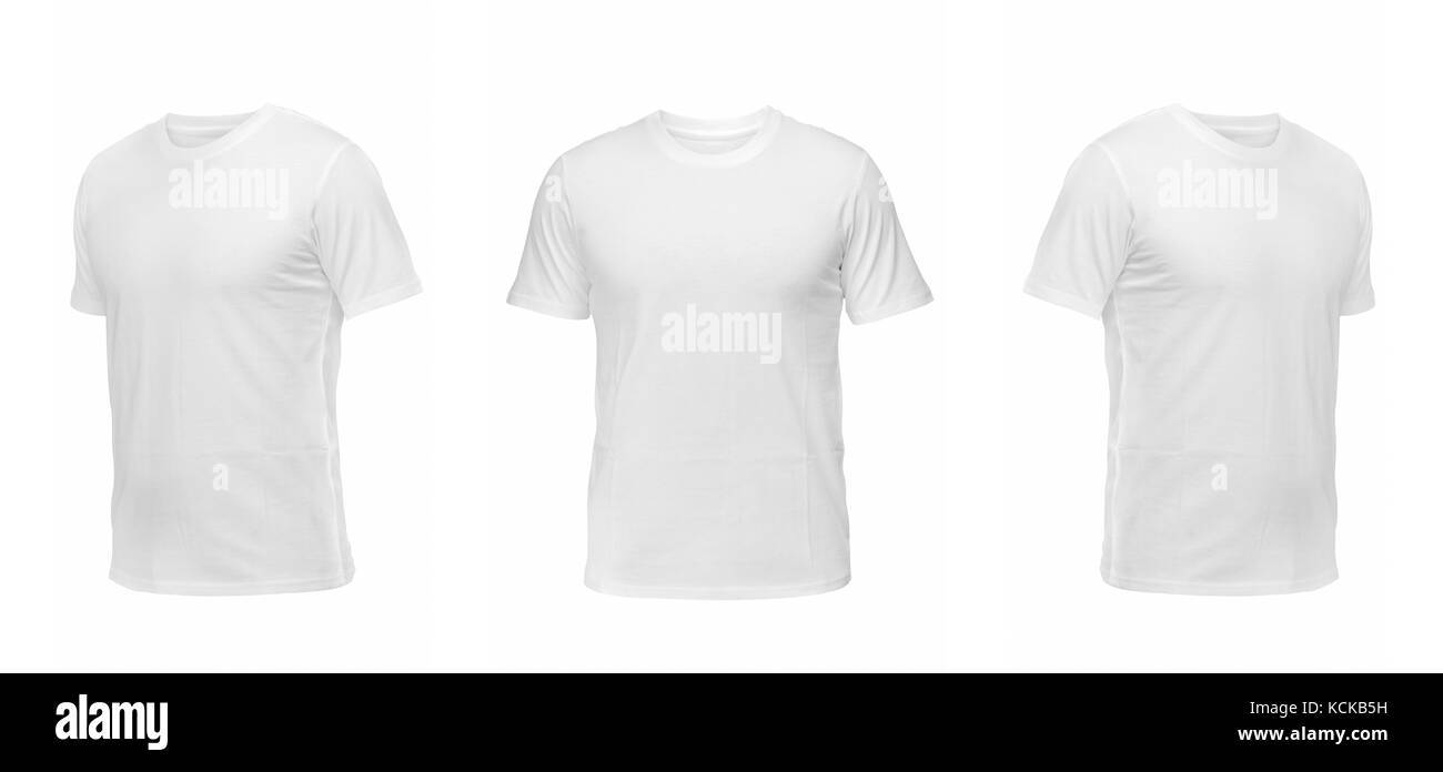 Weiß ärmelloses T-Shirt.t-shirt Vorderansicht drei Positionen auf weißem Hintergrund Stockfoto