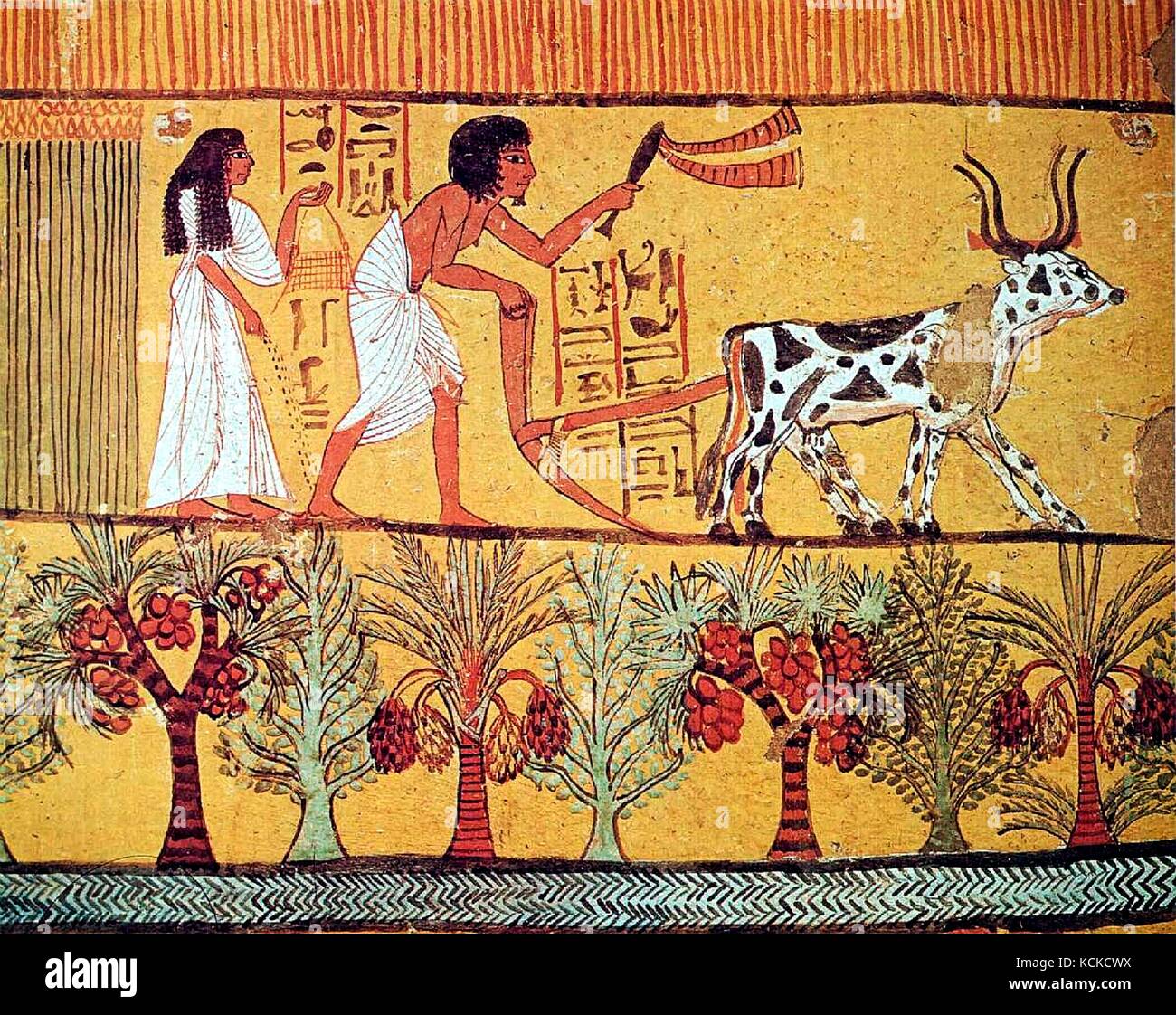 6070. Pflügen und Säen, Wandmalerei aus dem Grab des Sennedjem in Theben dating C. 1200 v. Chr.. Stockfoto