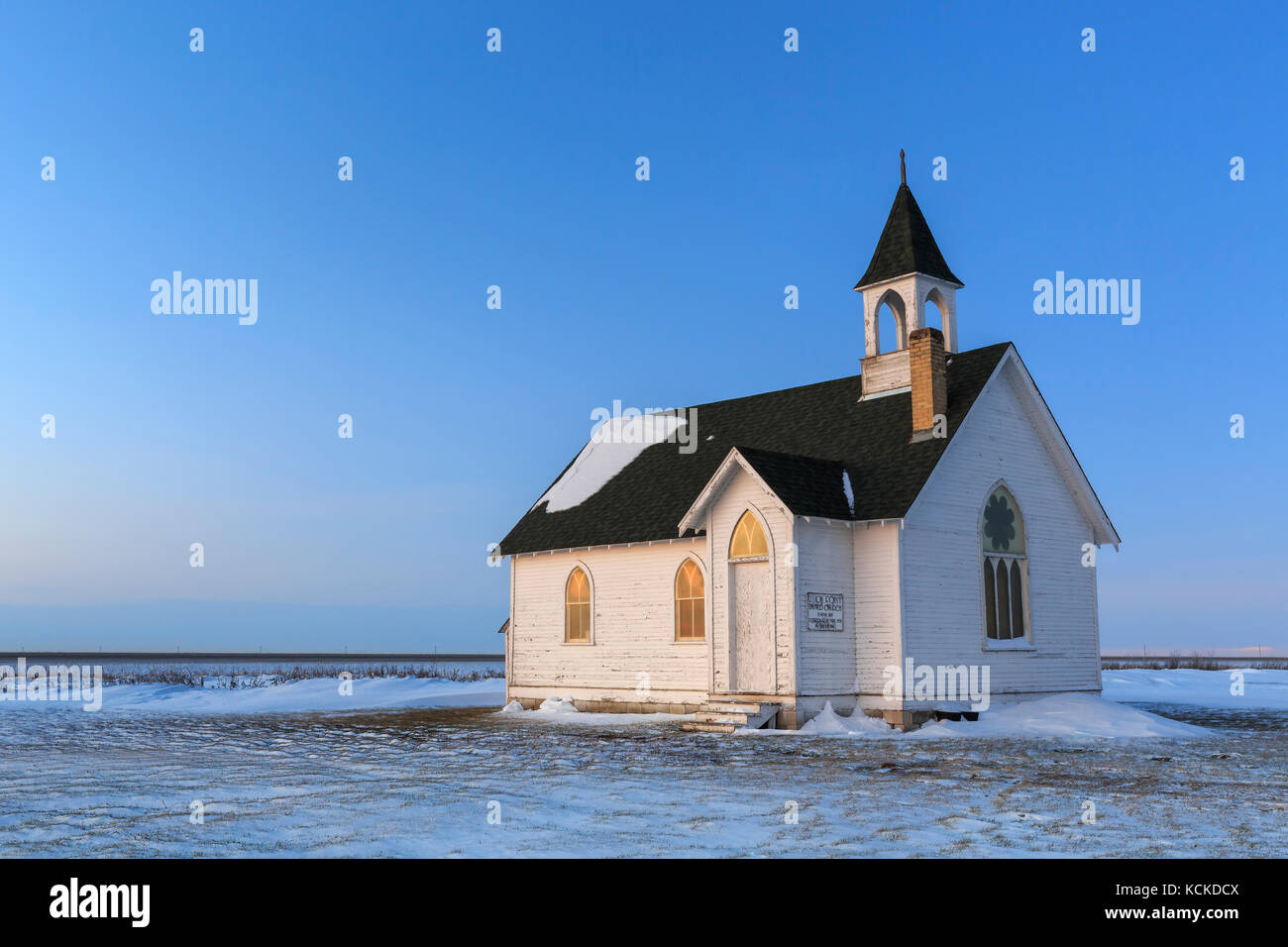 Union vereinigten Kirche, eine verlassene Kirche in der geisterstadt Union, Manitoba, Kanada. Stockfoto