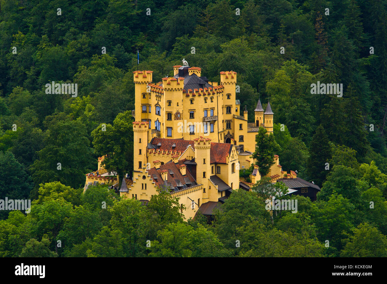 Blick auf Schloss Hohenschwangau vom Schloss Neuschwanstein Stockfoto