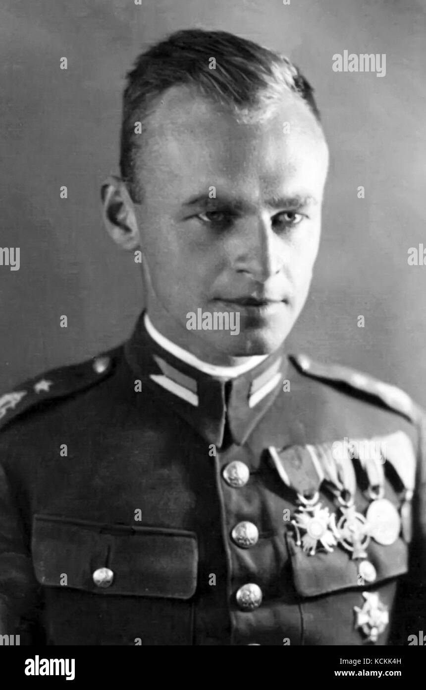 Witold Pilecki (1901-1948) bei 'Podporucznik" (2nd Lieutenant) in der polnischen Armee 1938. Pilecki ging auf die Zusammenarbeit der Polnischen Armee (Armia Tajna Polska) eine Widerstandsgruppe in deutscher Sprache - Polen belegt. Stockfoto