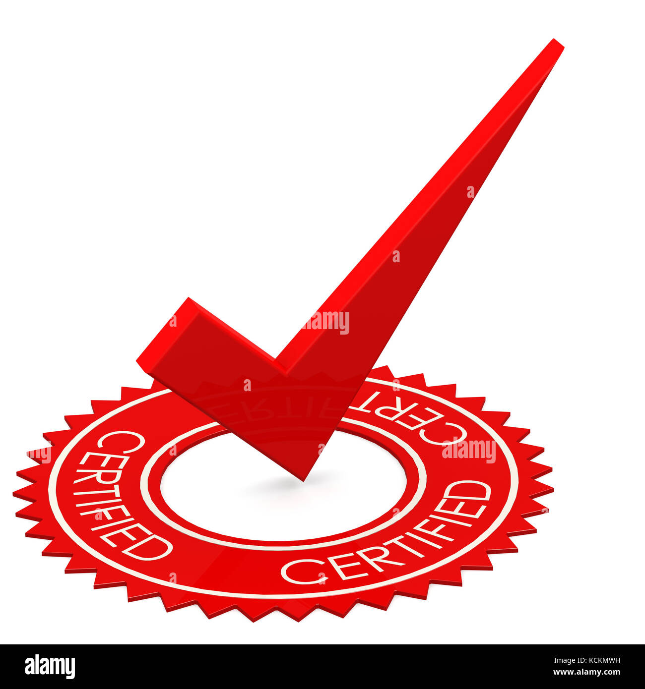 Zertifizierte rotes Häkchen im Kreis Bild mit Hi-res gerenderte Grafiken, die für jede beliebige Grafik Design verwendet werden könnten. Stockfoto
