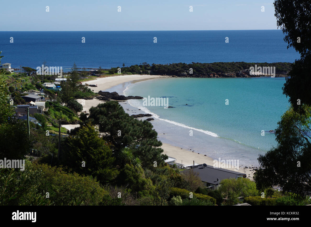 Boothafen, Badeort Weiler mit sicherem Schwimmen in seinem glatten türkisfarbenen Wasser. Westlich von Wynyard, Tasmanien, Australien Stockfoto