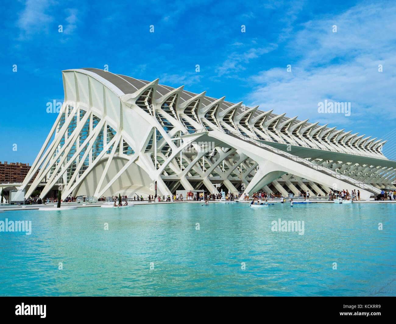 Das Science Museum (Museu de les Ciències) von Architekt Santiago Calatrava in der Stadt der Künste und der Wissenschaften Komplex, Valencia, Spanien Stockfoto