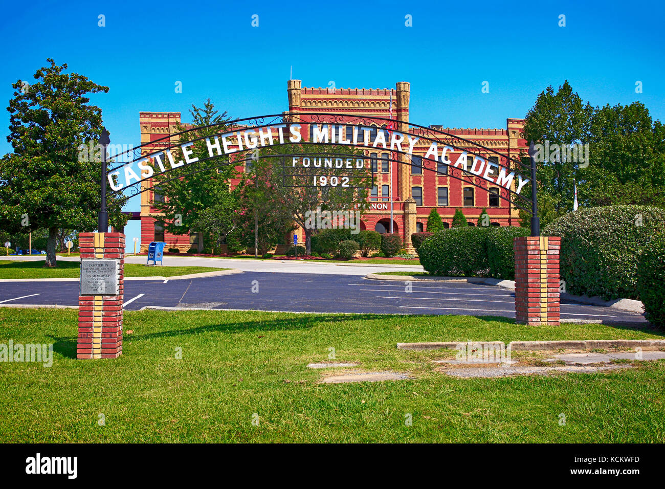 Der Torbogen zur ehemaligen Castle Heights Military Academy im Libanon TN, USA Stockfoto
