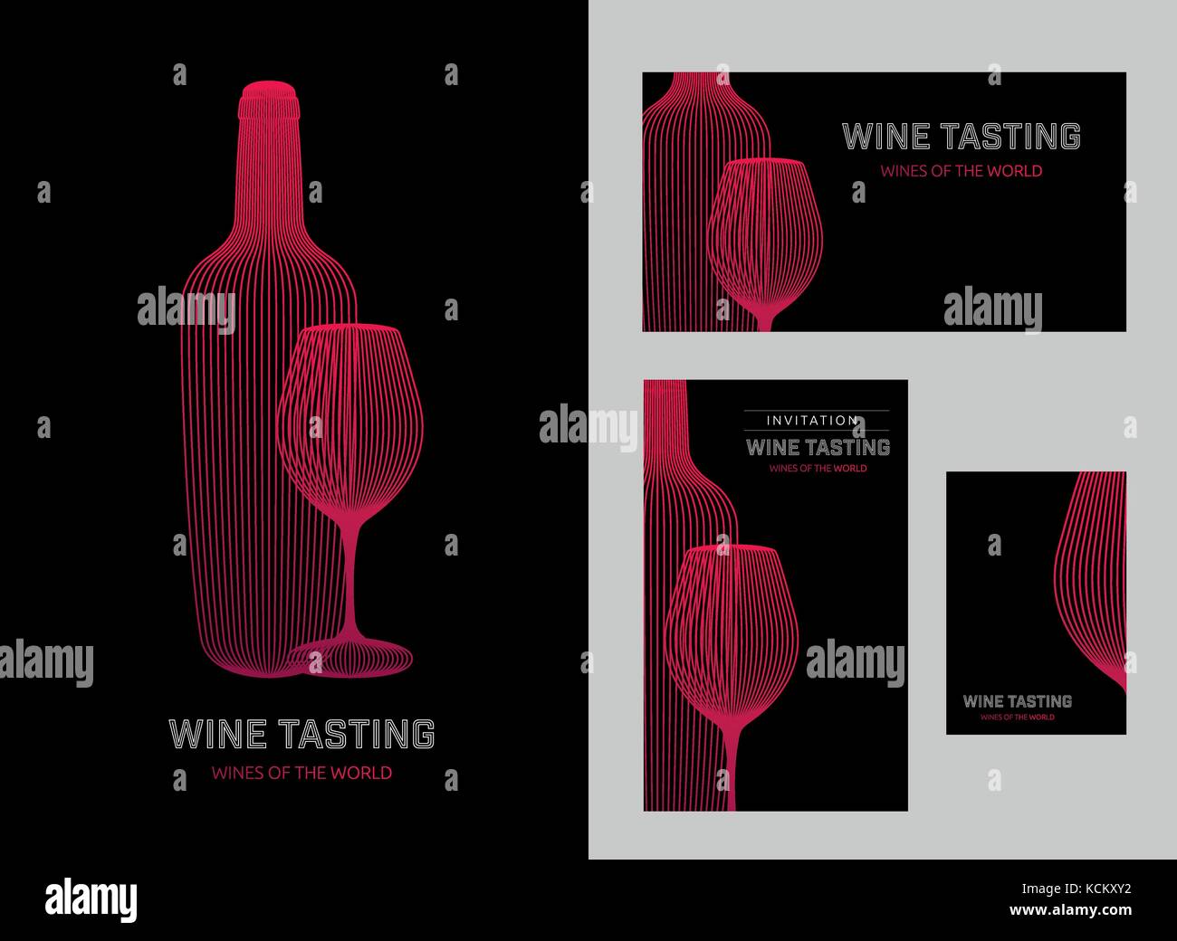 Design Template mit modernen Abbildung: Wein Glas und Flasche. Vector Illustration. Stock Vektor