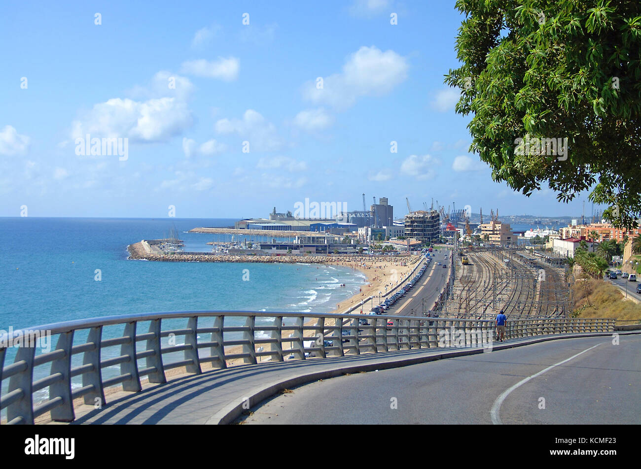 Tarragona Küste, Hafen- und Schienennetz, Katalonien Spanien Stockfoto