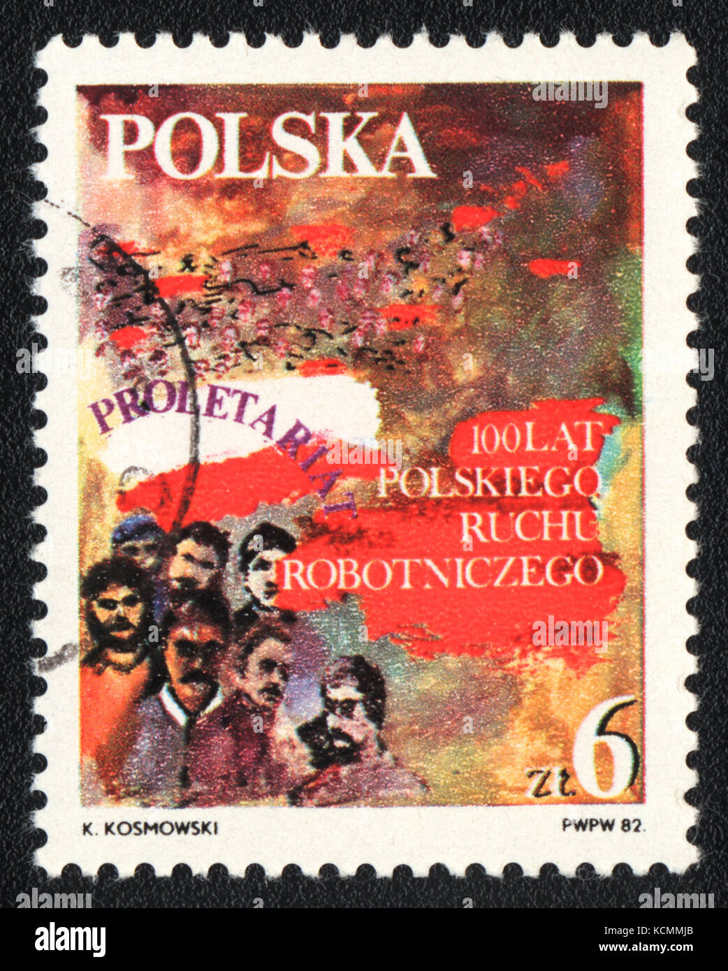 Eine Briefmarke in Polen gedruckt zeigt 100 Jahre der polnischen Arbeiterbewegung, ca. 1982 Stockfoto