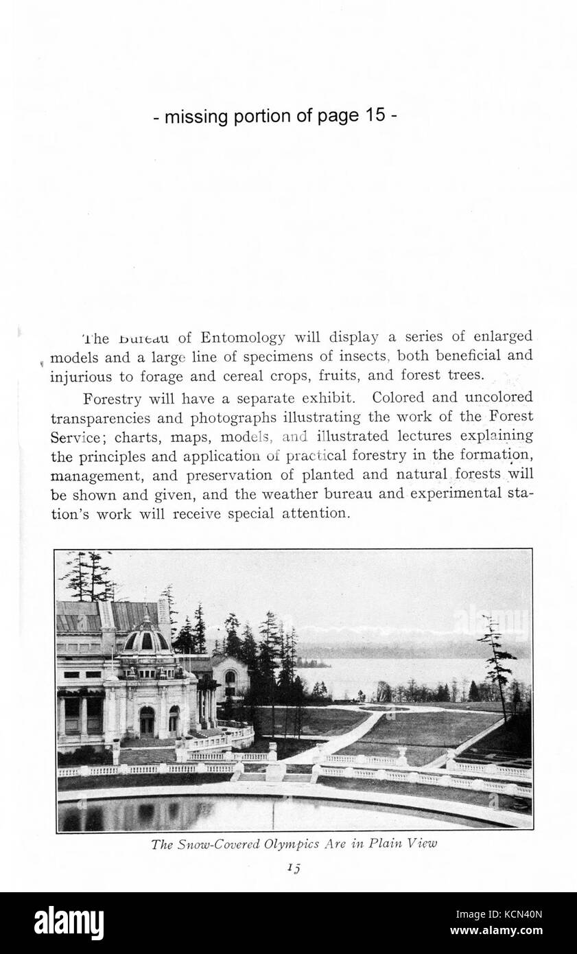 Alaska Yukon Pacific Exposition Seattle, 1. Juni Oktober 16, 1909 Seite 15 Stockfoto