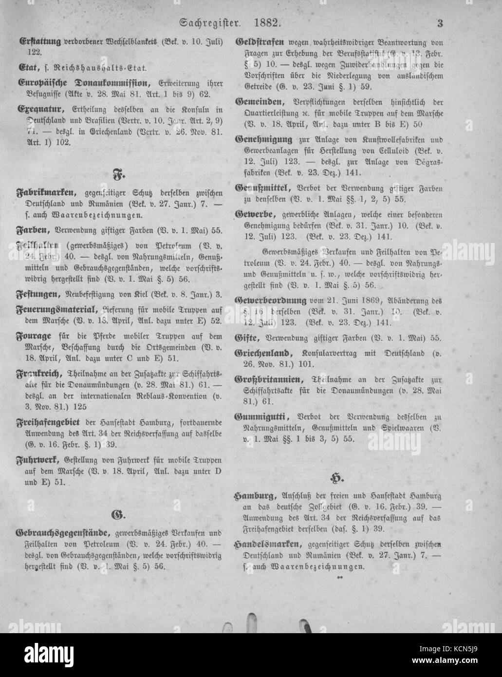 Deutsches Reichsgesetzblatt 1882 999 003 Stockfoto