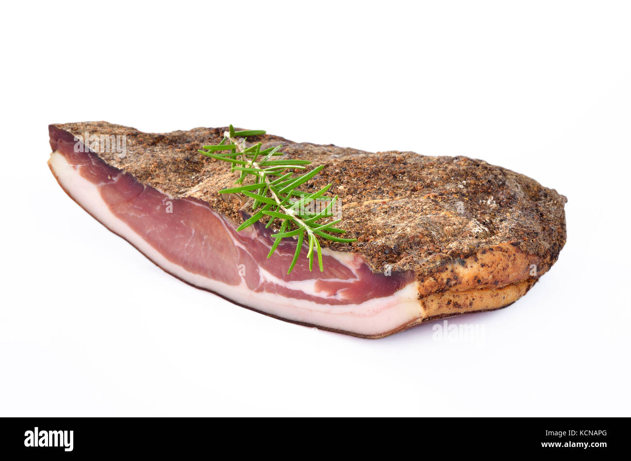 Lecker geräuchert und luftgetrocknet Speck aus Südtirol/Italien Stockfoto