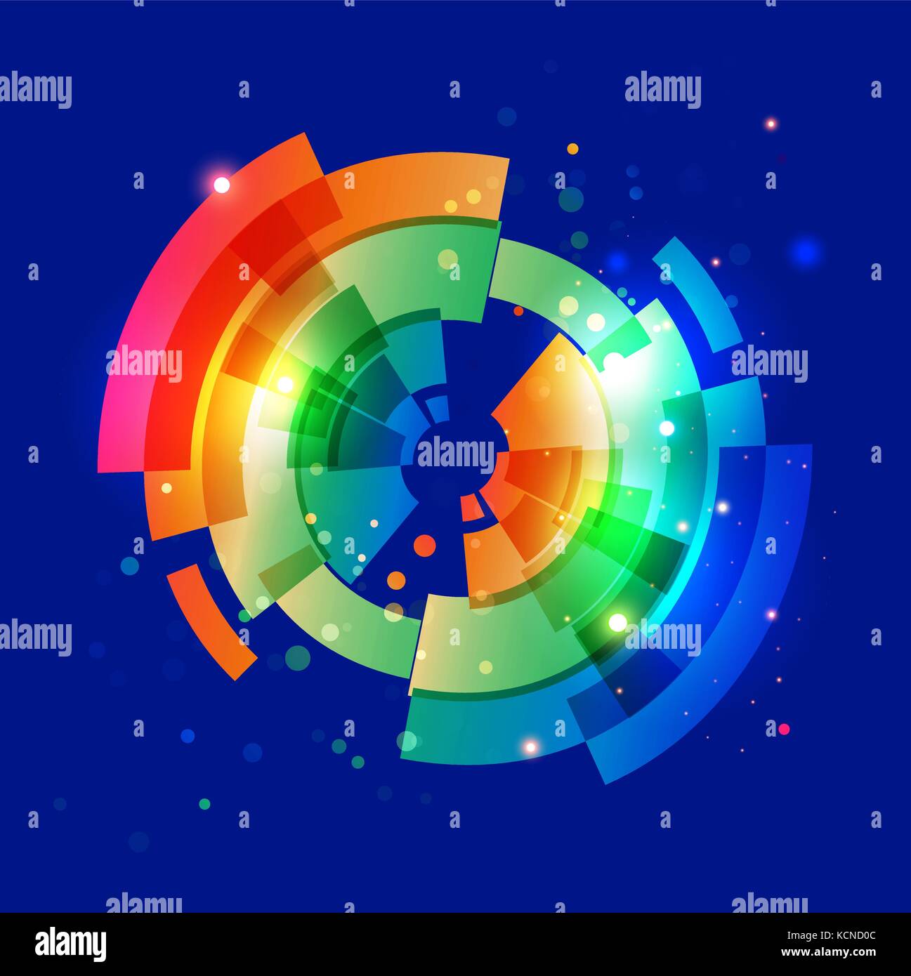 Techno geometrischer Vektor Kreis moderne futuristischen Abstract Background, bunten abgerundeten Element auf blauem Hintergrund Stock Vektor
