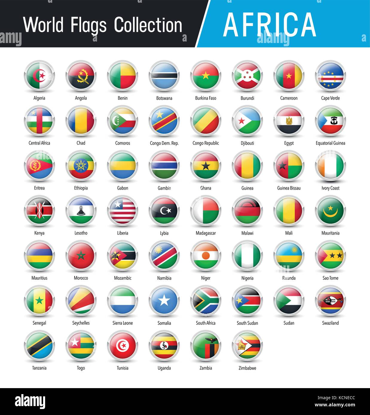Flaggen Afrika, runde Symbole - Vektor Welt Fahnen Sammlung Stock Vektor