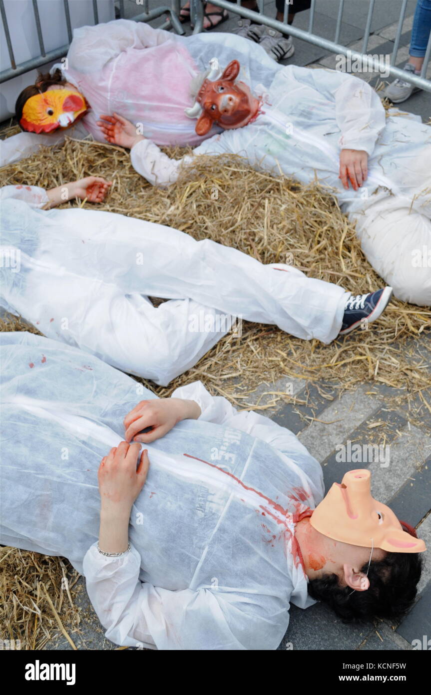 Lyon, Frankreich L269 Tierschützer protestieren gegen Verstöße gegen Tiere und fordern die Schließung von Schlachthöfen, Lyon, Stock Photo L269 an Stockfoto