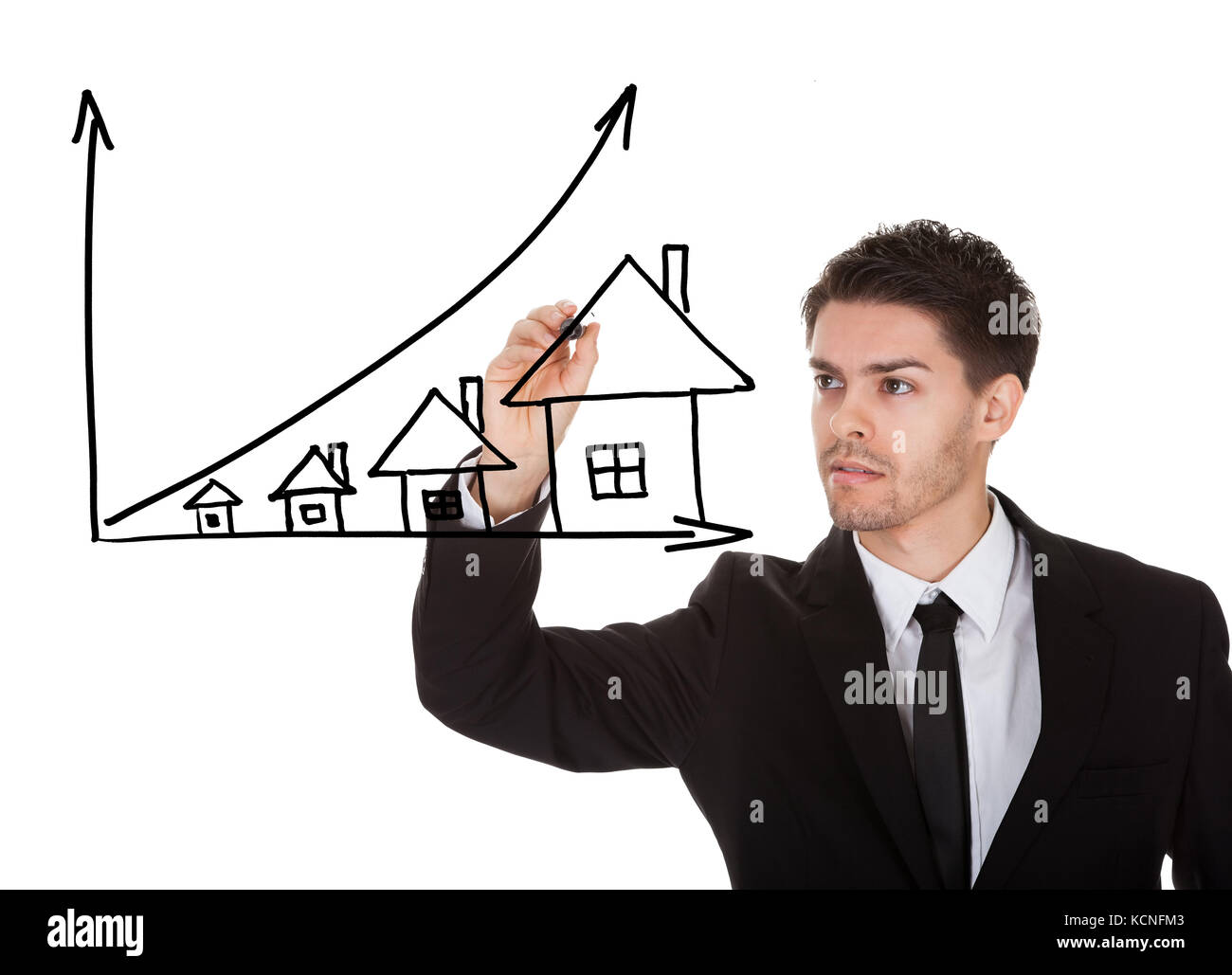 Hauspreise Wachstumskonzept auf weißer Bildschirm Stockfoto