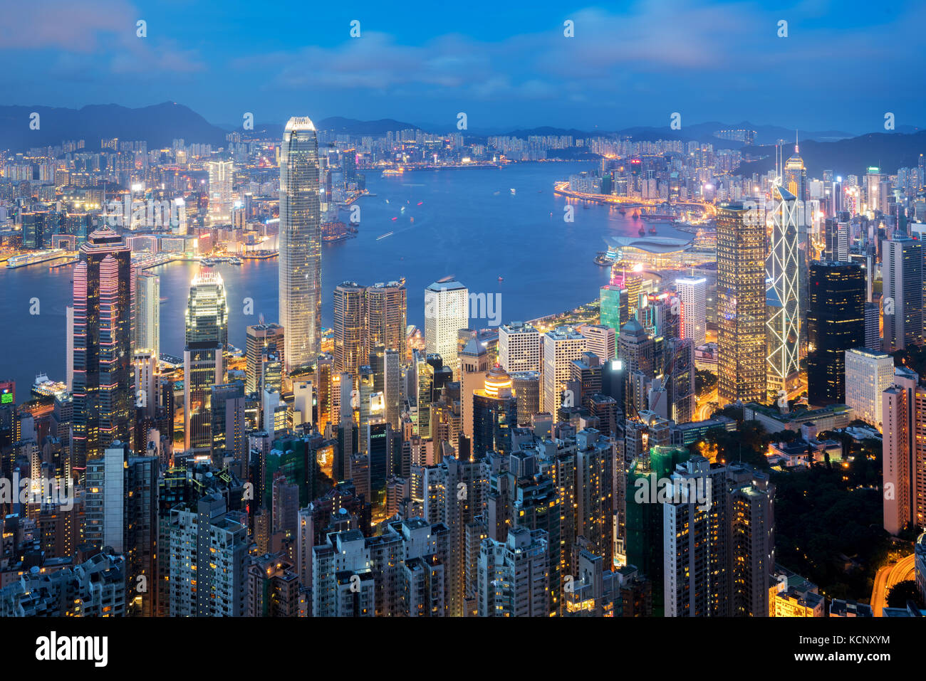 In Kowloon Hong Kong, Skyline Blick vom Victoria Peak in Hongkong. Stockfoto