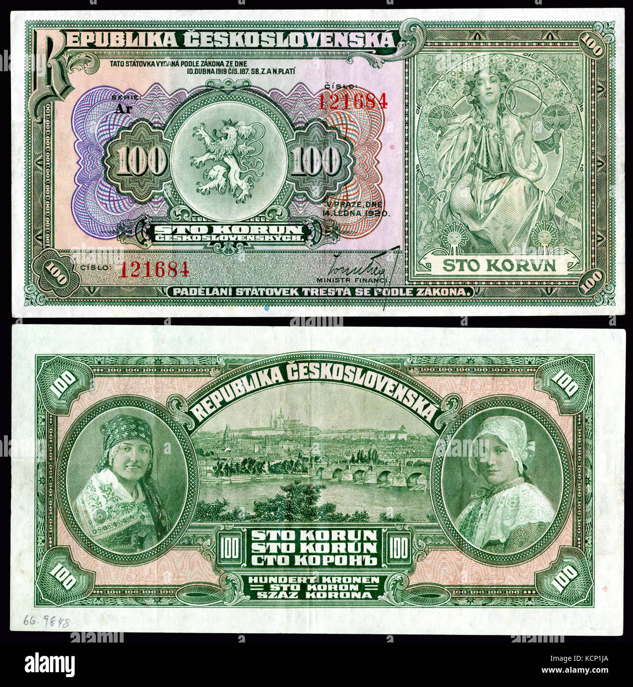 CZE 17 Republika Ceskoslovenska 100 Korun (1920) Stockfoto