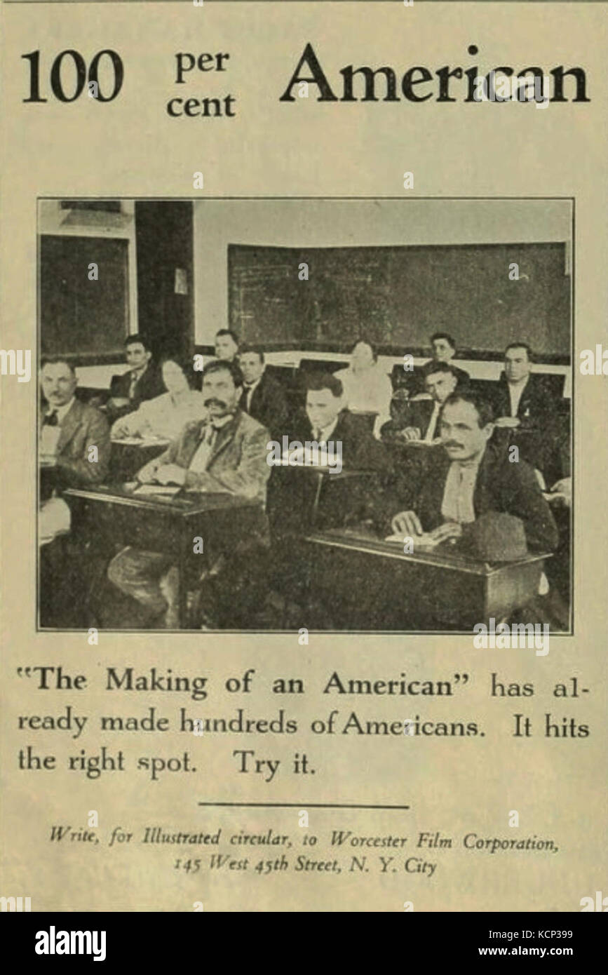 Eine Werbung für den Stummfilm *The Making of an American* aus dem Jahr 1920 beleuchtet die Werbekampagne des Films. Der Film ist ein frühes Beispiel für das amerikanische Kino und zeigt die aufstrebende Filmindustrie des Landes. Stockfoto