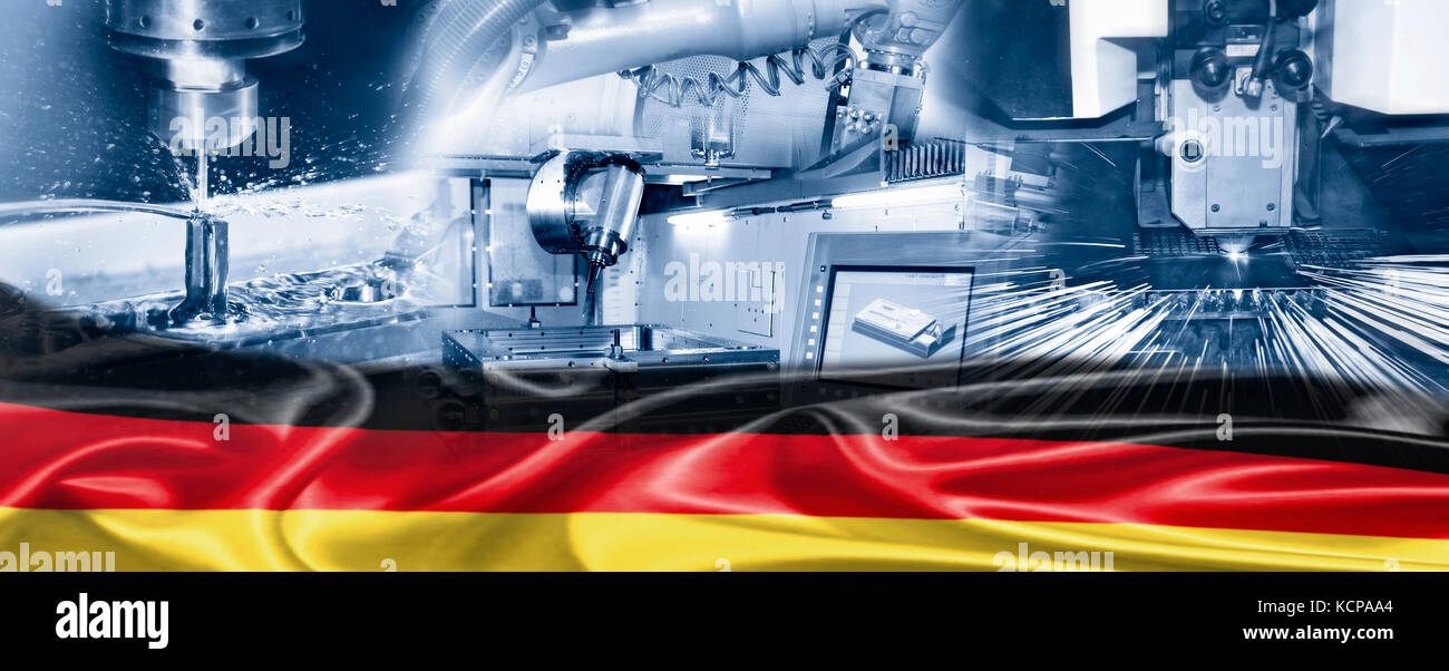 Die industrielle Produktion und die deutsche Flagge Stockfoto