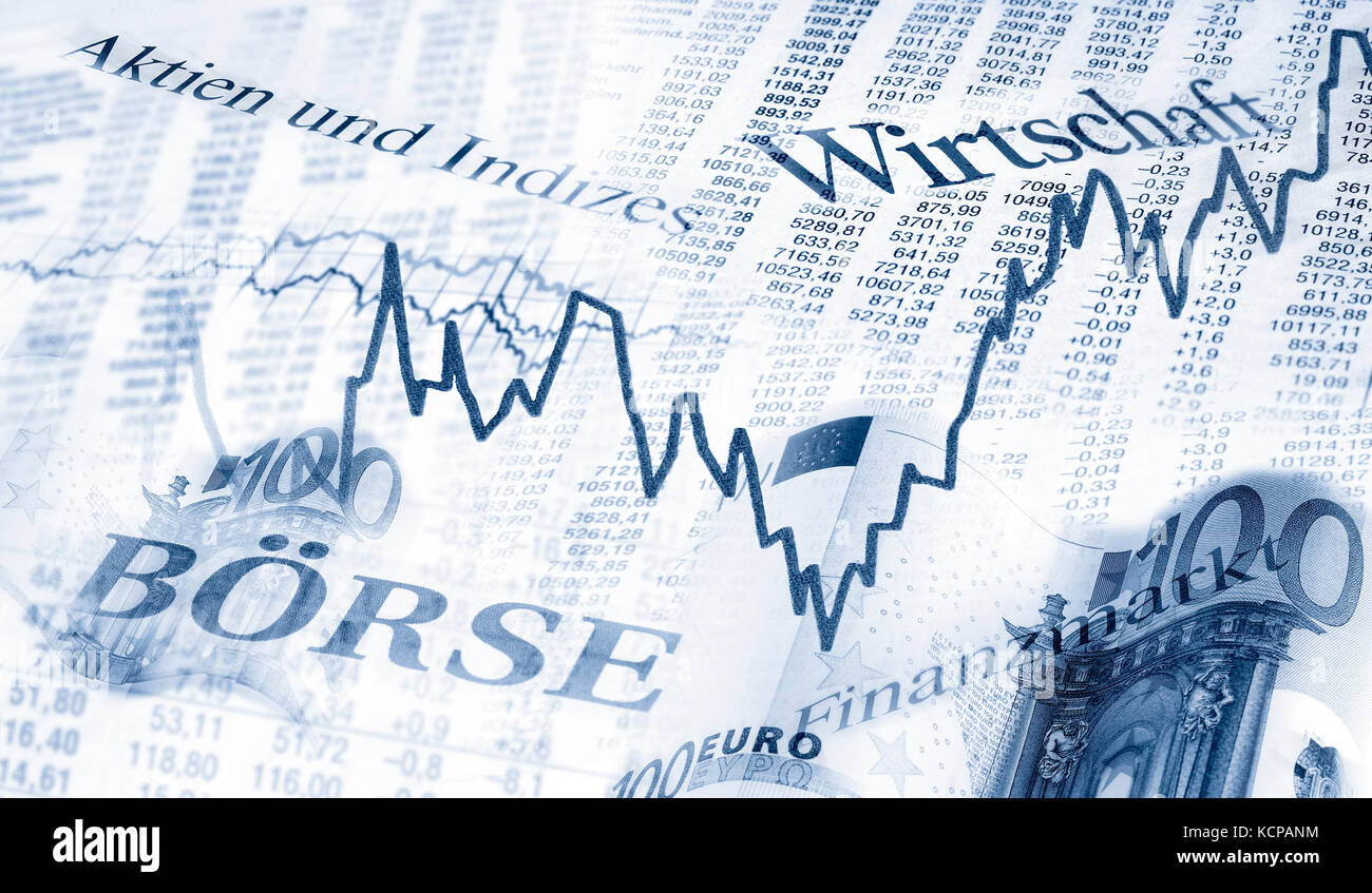 Tabellen mit Aktienkurse, Charts und Euro-banknoten Stockfoto