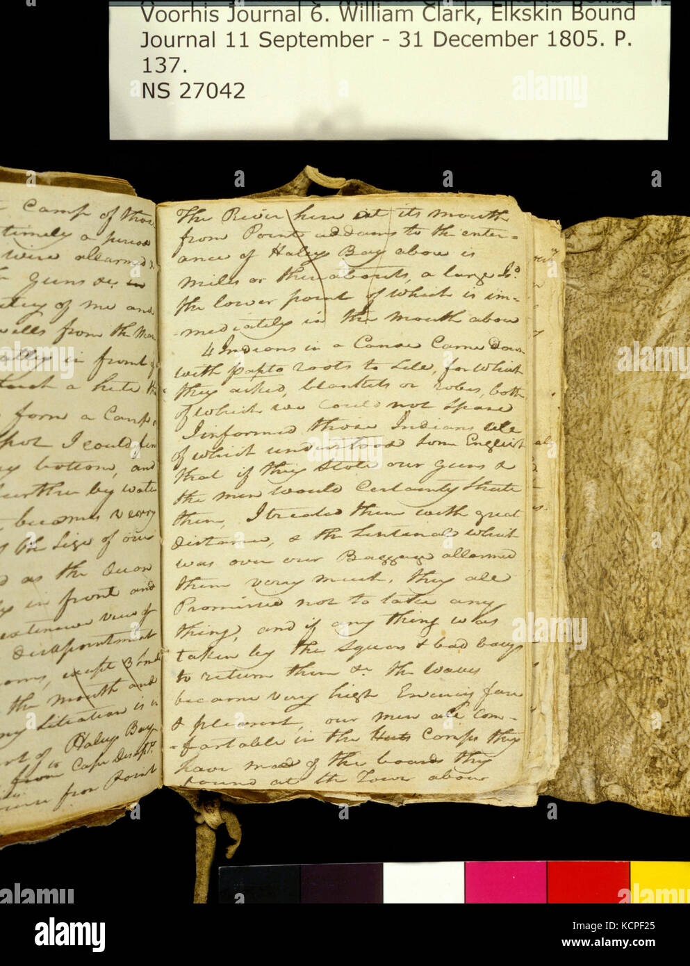 Clark Familie Sammlung Band 6. Elkskin Amtsblatt, Seite 137, 15. November 1805 Stockfoto