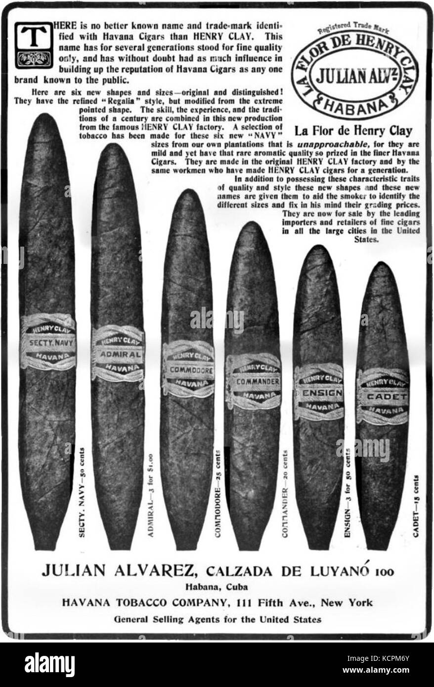 Henry Clay (Zigarren Marke) Werbung, 1905 Stockfoto