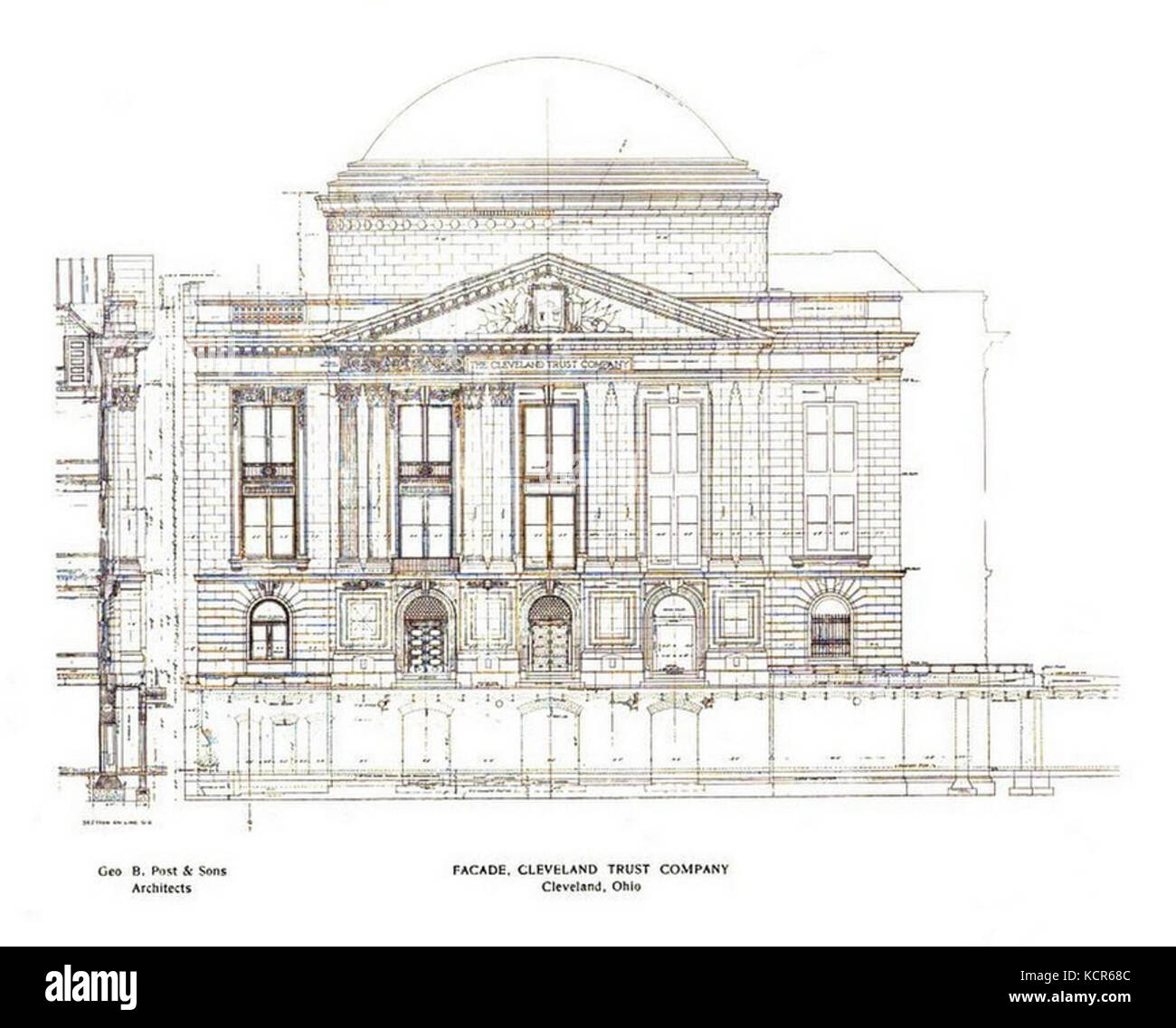 E 9th Street Fassade Cleveland Trust Co geb. 1907 Stockfoto