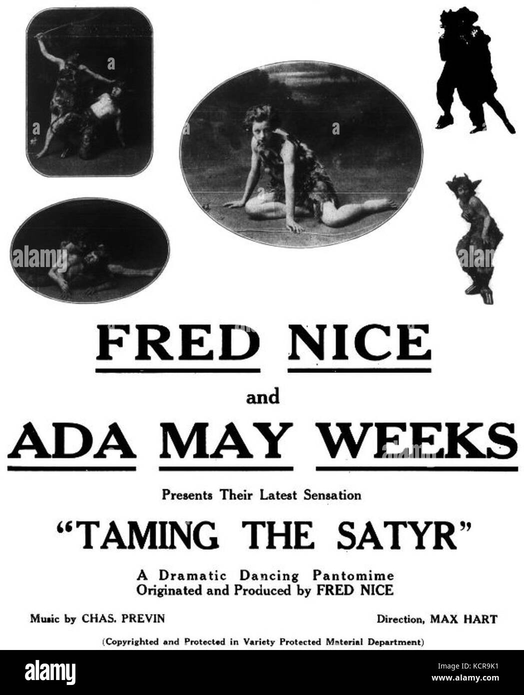 Dieses Foto vom Juni 1917 zeigt Ada May und Fred Nice, die den Act „Taming the Satyr“ vorführen, eine beliebte Theatervorstellung oder Varieté-Performance der damaligen Zeit. Stockfoto