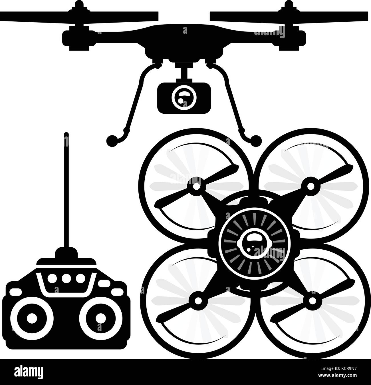 Silhouette der quadcopter und Fernbedienung (Joystick) Stock Vektor