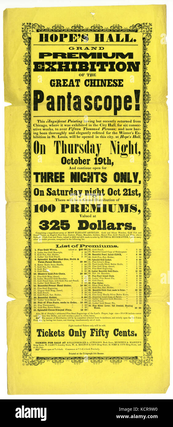 Breitseite Grand Premium Ausstellung der Große chinesische Pantascope!, 19. Oktober (1854) Stockfoto