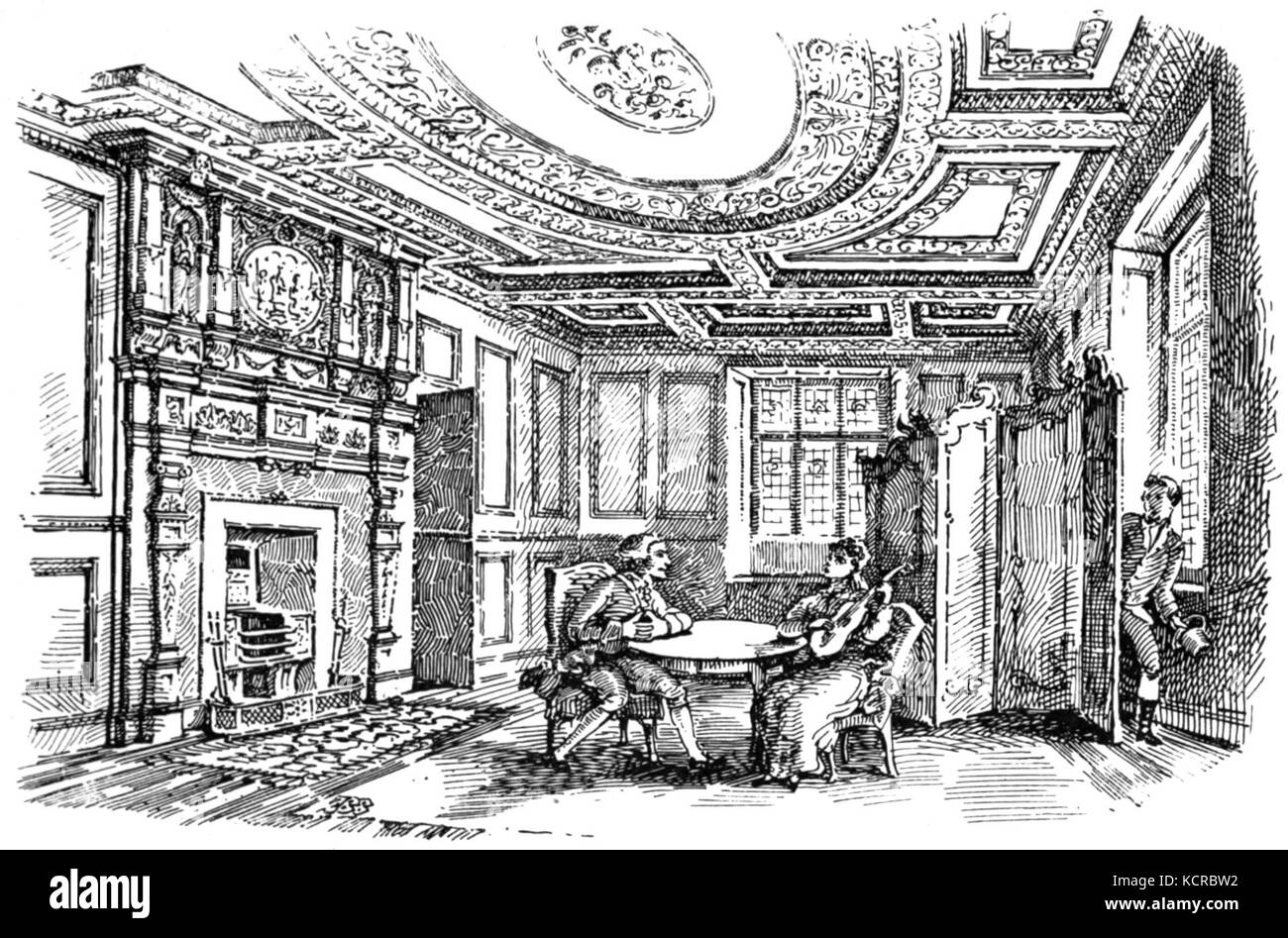 Ein Bild aus dem Buch „an Old English Home and its Dependencies“, das das Layout eines traditionellen englischen Hauses und seine verschiedenen Strukturen zeigt und dessen architektonische Besonderheiten und die ländliche Umgebung hervorhebt. Stockfoto
