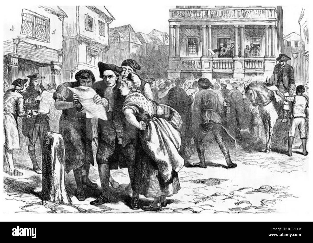 Bostonians Lesen der Stamp Act Stockfoto