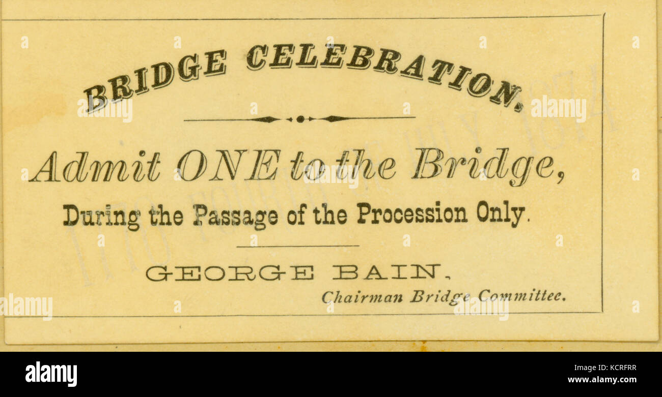 Eintrittskarte zu Eads Bridge Feier, Juni 1874 Stockfoto