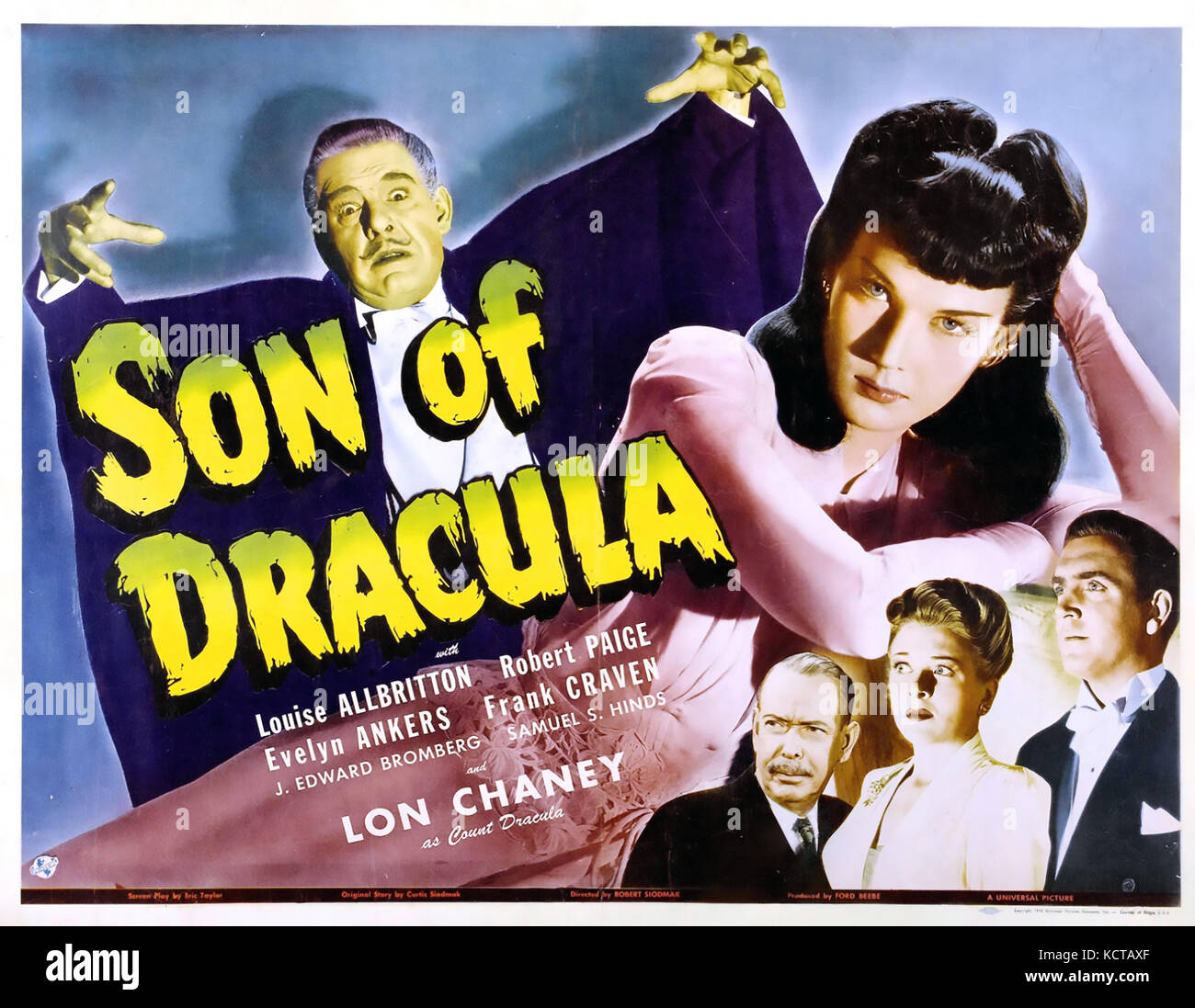 Sohn VON DRACULA 1943 Universal Pictures Horrorfilm mit Lon Chaney Jnr und Evelyn Ankers Stockfoto