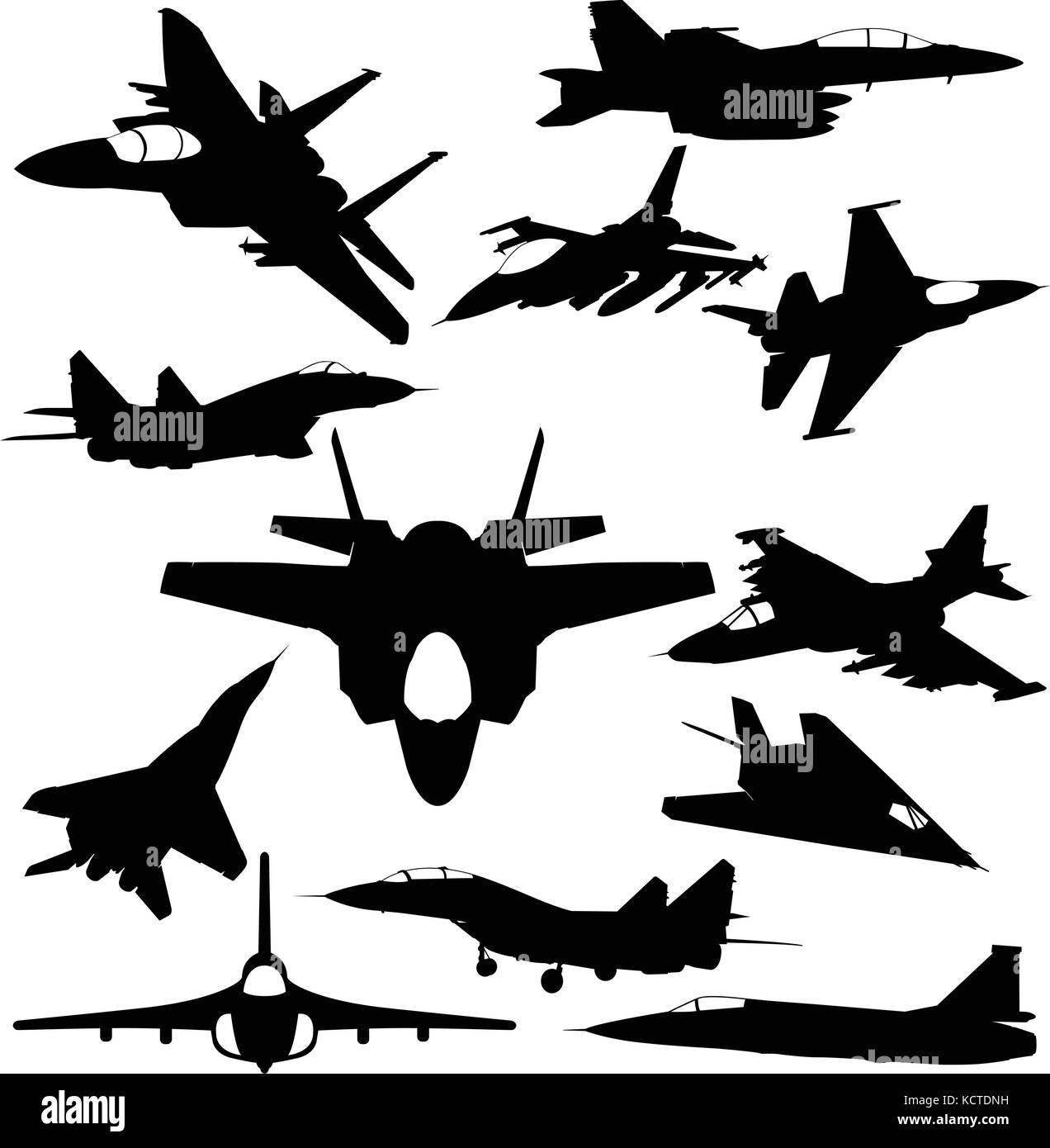 Militär Jet fighter Silhouetten Stock Vektor