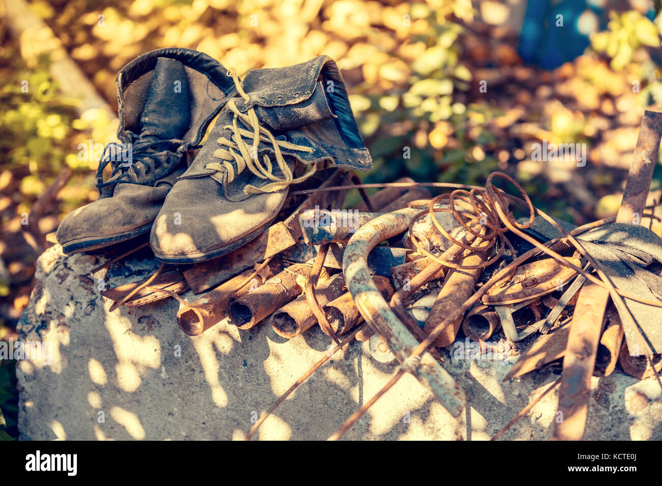 Alte bau Stiefel outdoor Stockfoto