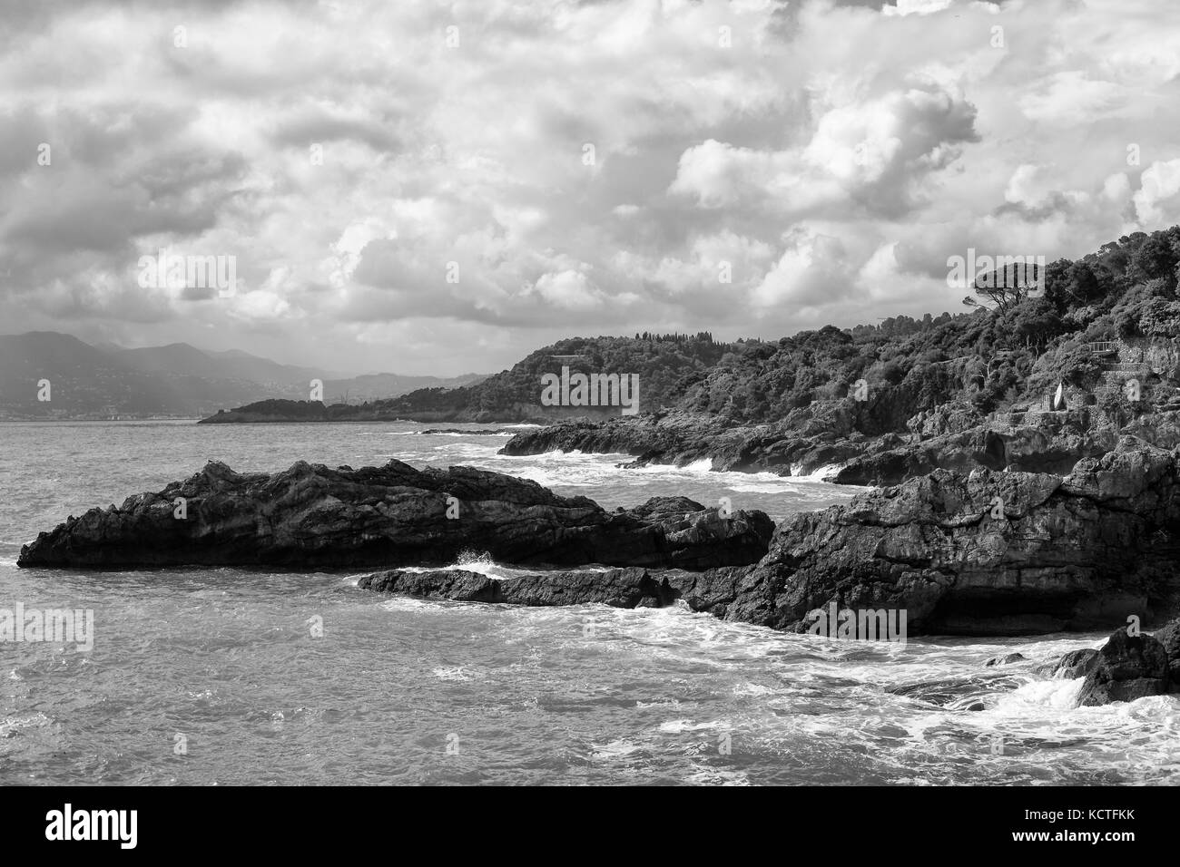 Tellaro, Golfo dei Poeti in Schwarz und Weiß Stockfoto