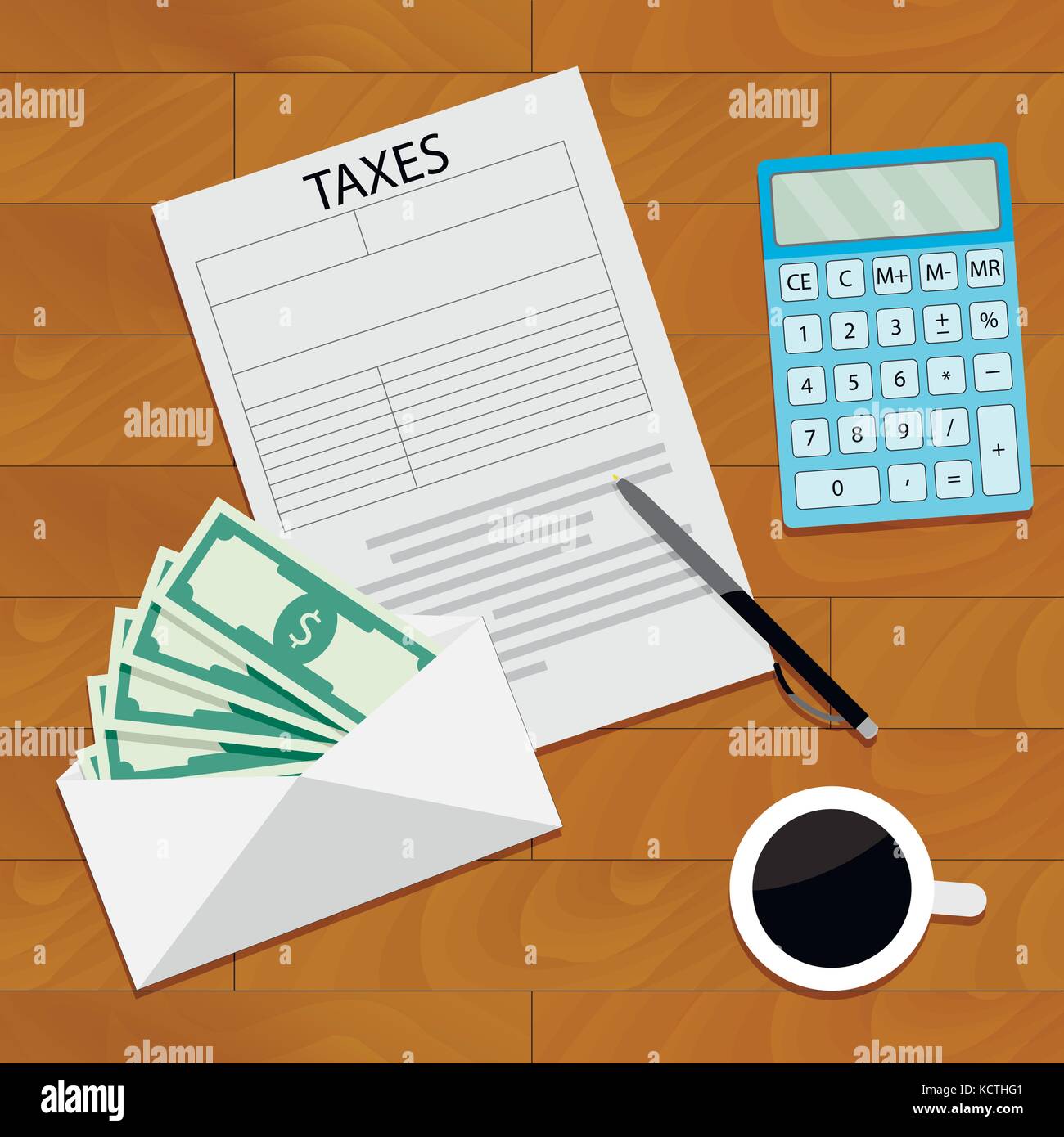 Gehalt steuern Top View Konzept. mehr Lohn und Gehalt, Vektor geld Entschädigung Steuer-, Einkommens- und Gehaltsumfrage Abbildung Stock Vektor