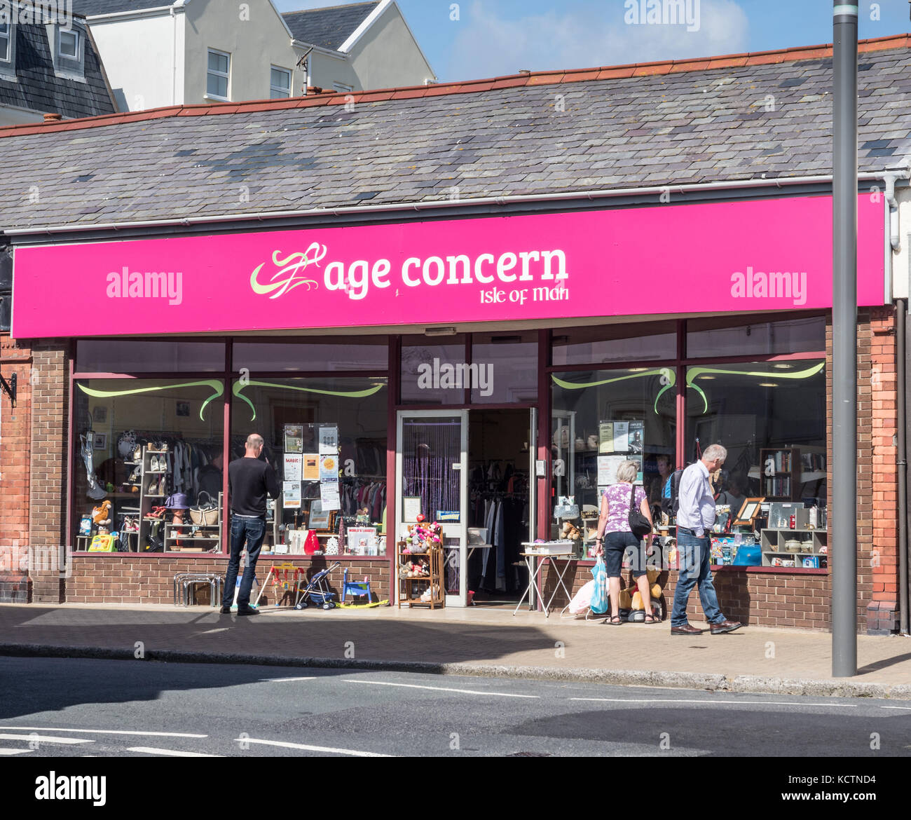 Age Concern shop, Port Erin, Insel Man. Stockfoto