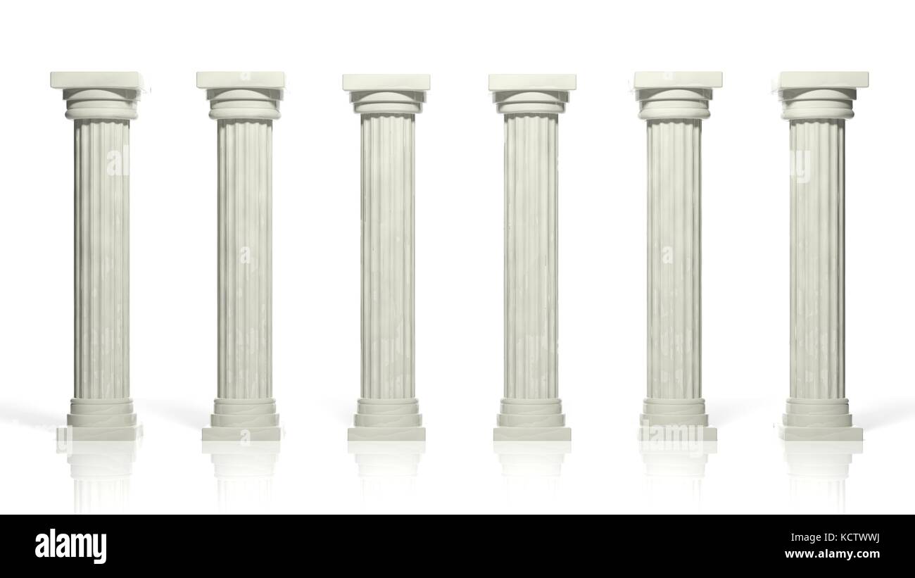 Antike Säulen aus Marmor in einer Reihe auf weißen isoliert Stockfoto