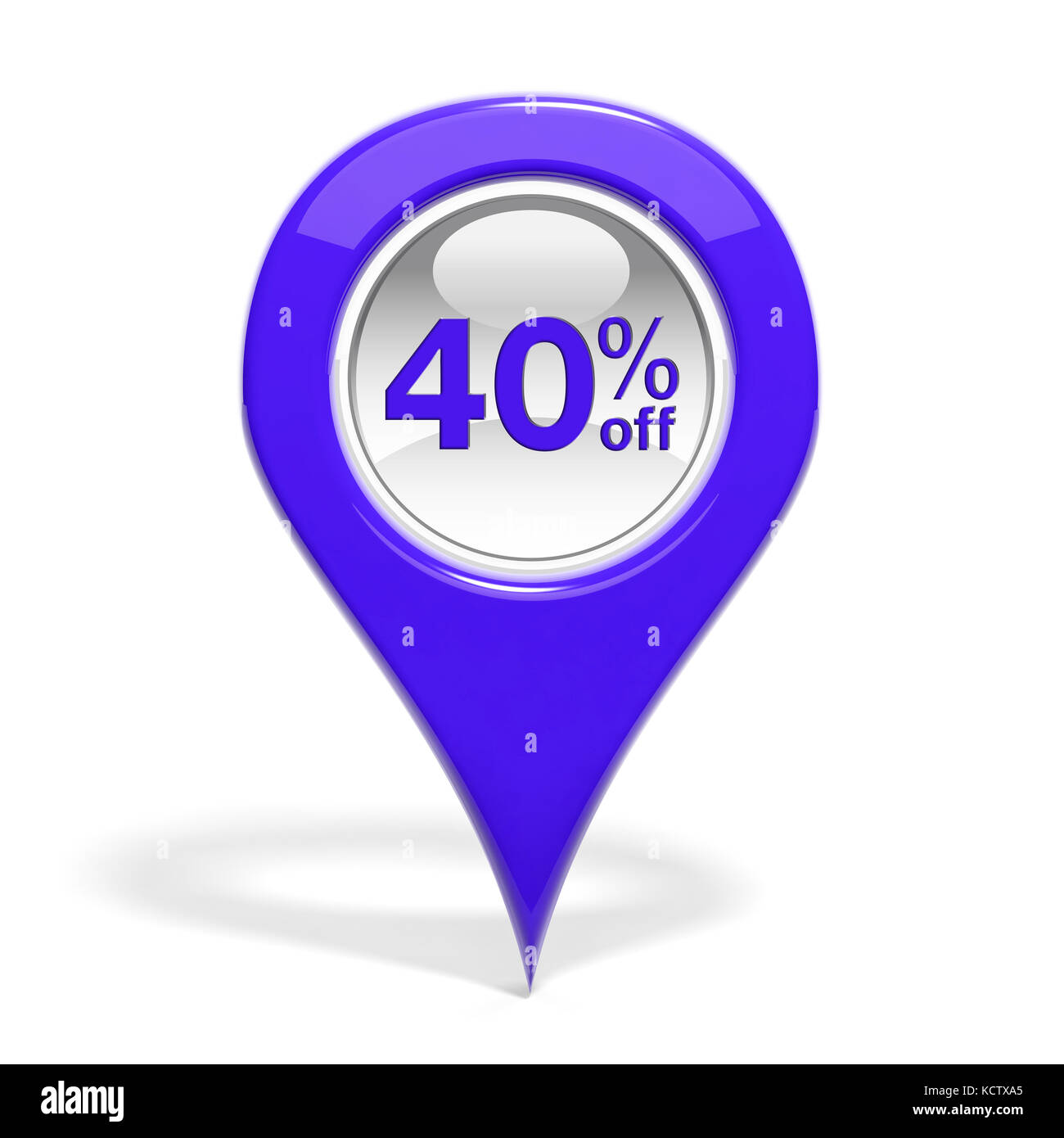 Umsatz runder Stift mit 40 % Rabatt isoliert auf weißem Stockfoto