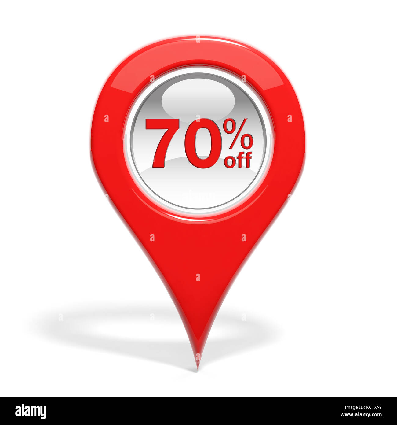 Umsatz runder Stift mit 70 % Rabatt isoliert auf weißem Stockfoto