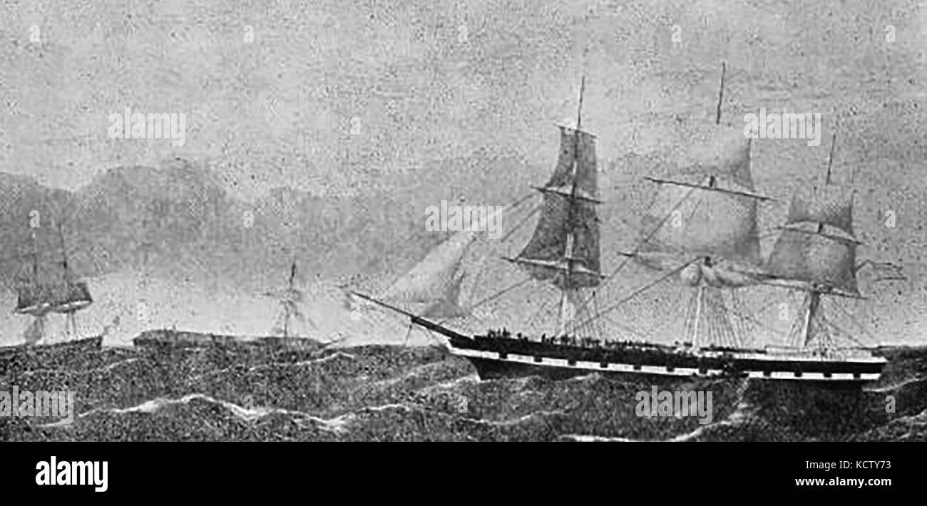 Die 1187 Tonnen schwere amerikanische Schiff Daniel Webster (Boston USA 1850 von Donald McKay) Rettung von Überlebenden aus den betroffenen Immigrant ship Einhorn am 10. November 1851 Stockfoto