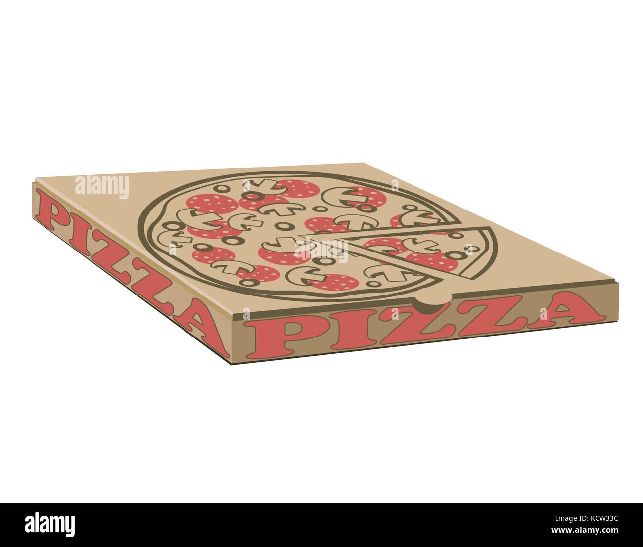 Vektor Design von Boxen für Pizza. Box mit layout Elemente. craft Papier Pappe und Zeichen Abbildung Stock Vektor