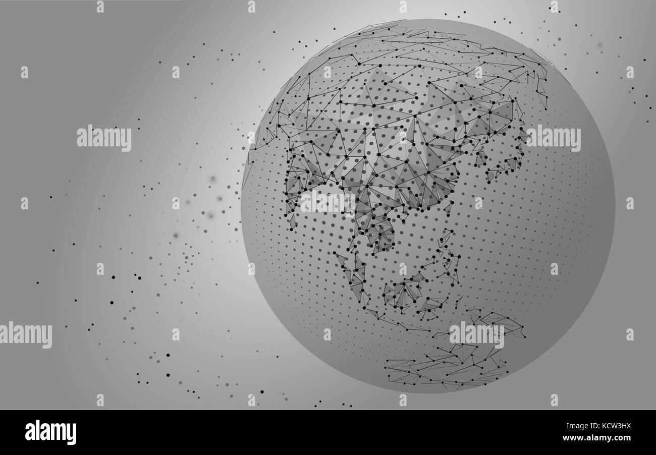 Welt Karte Punkt, Linie, Zusammensetzung, die für die globalen, weltweiten Netzwerk Verbindung, internationale Bedeutung. vector Abbildung: China, Indien, Japan Stock Vektor