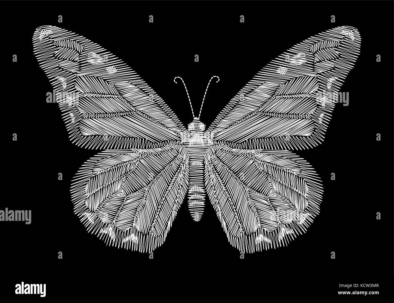 Weiß Schmetterling Stickerei auf schwarzen Hintergrund. Ethnische Hals line Design graphics Mode tragen Vektor Stock Vektor