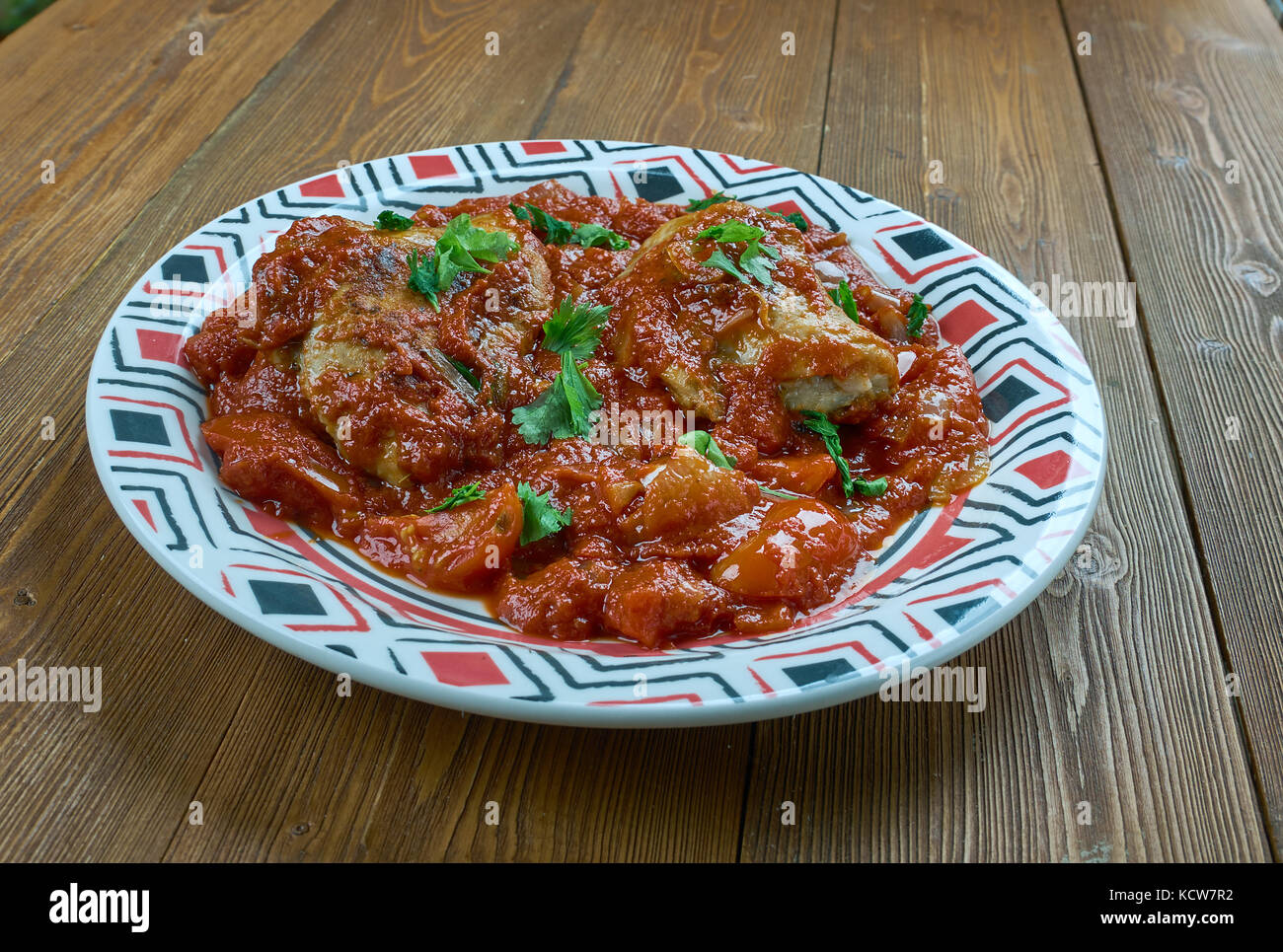 Lahori rote Huhn karahi, indisches Essen Nahaufnahme Stockfoto