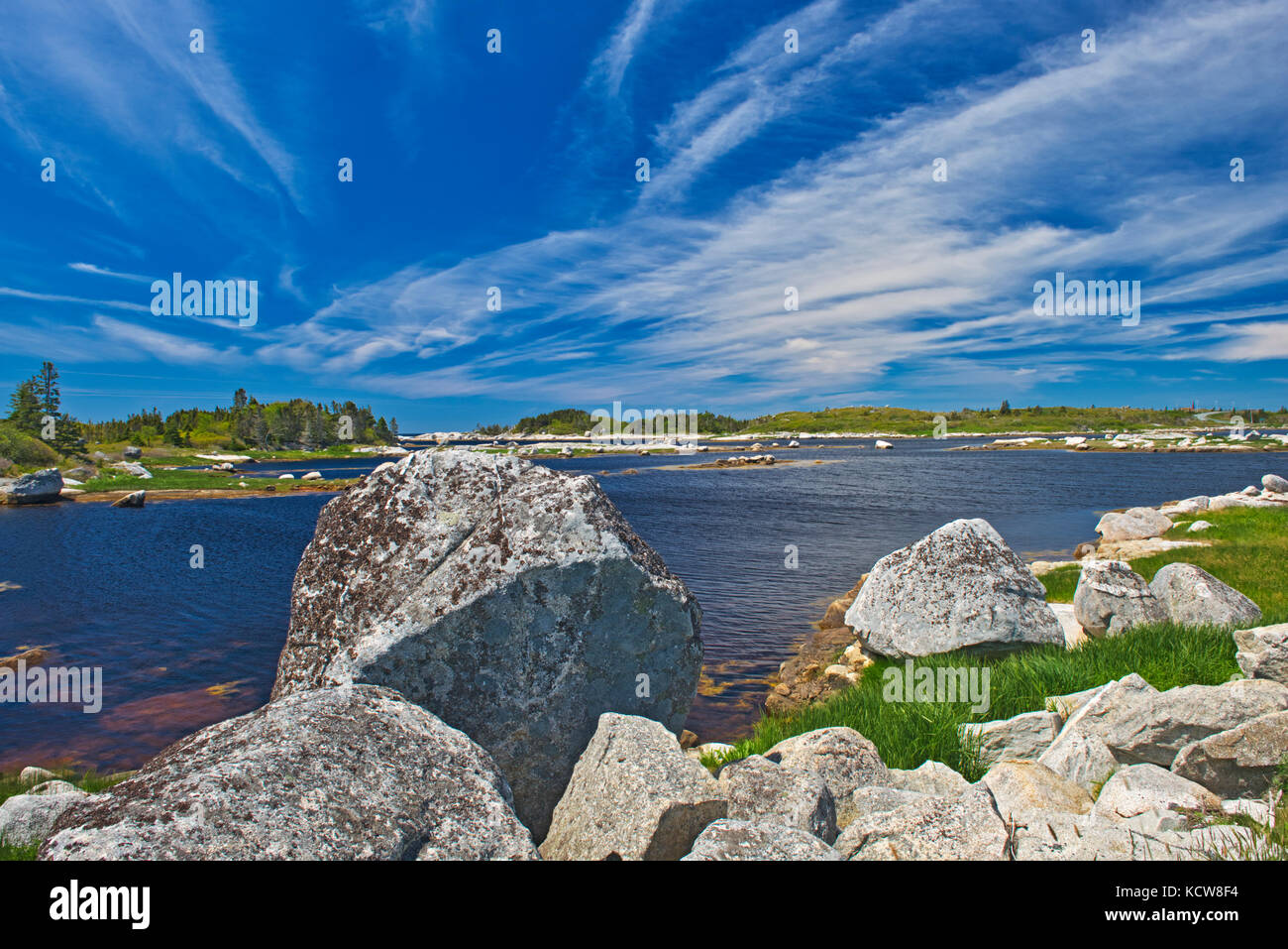 Felsige Landschaft, die Peggy Cove, Nova Scotia, Kanada Stockfoto