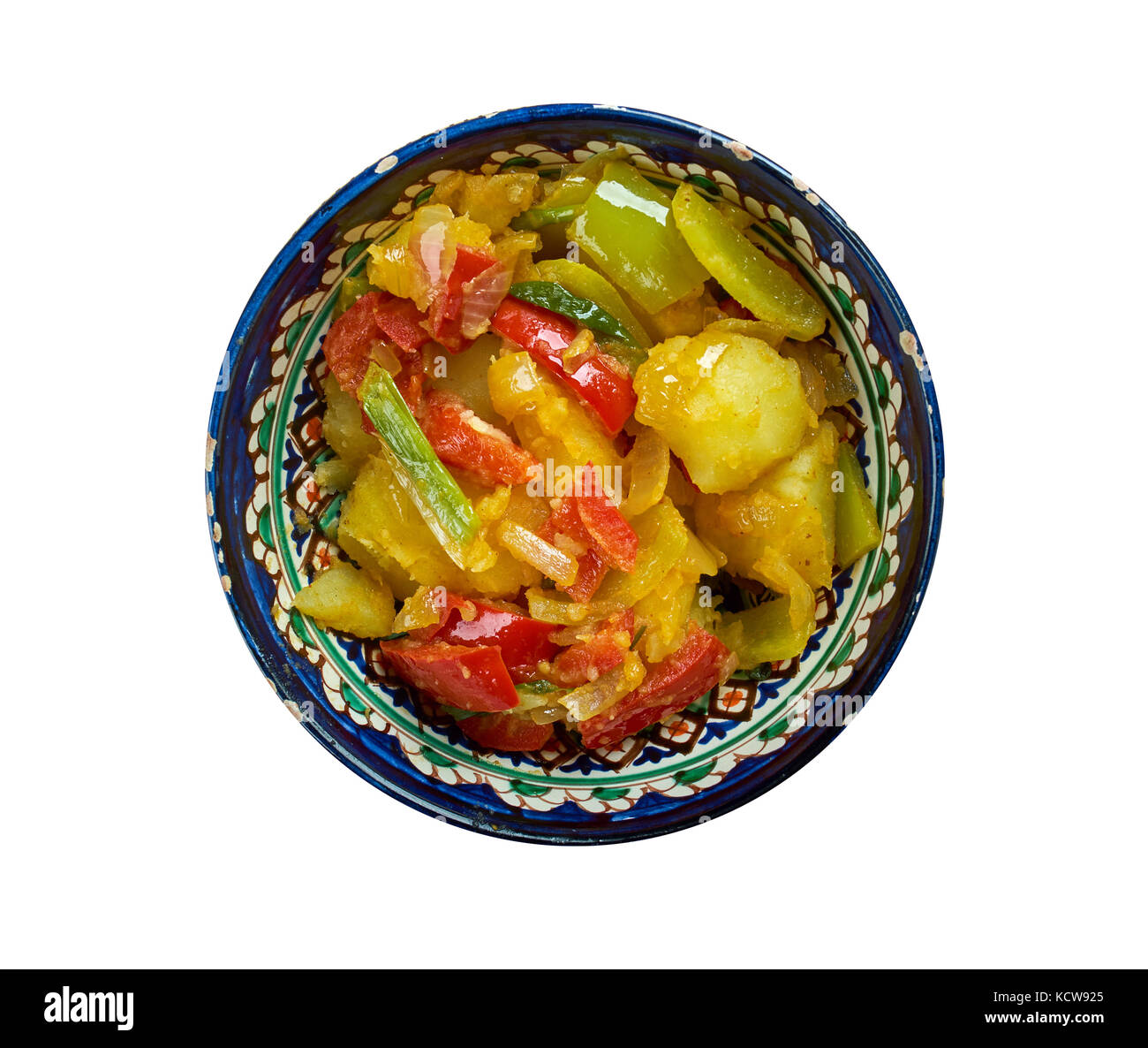 Aloo gobhi Mutter ki sabzi - punjabi Stil Gericht aus Kartoffeln, Erbsen, Blumenkohl mit typischen Zwiebel, Tomate Soße. Stockfoto