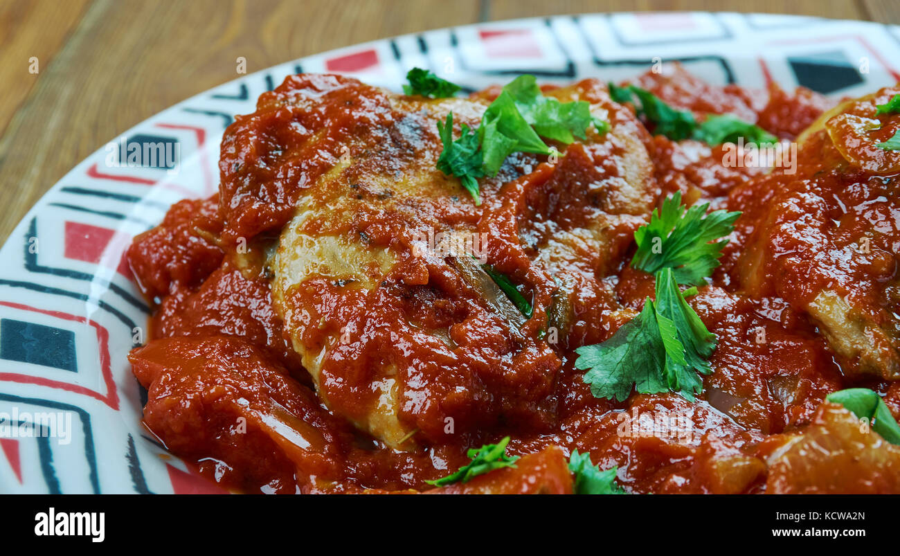 Lahori rote Huhn karahi, indisches Essen Nahaufnahme Stockfoto